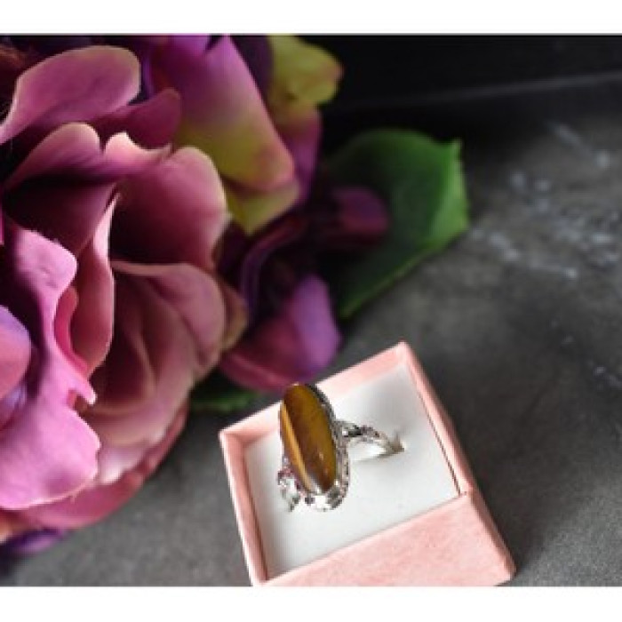925 Sterling Silver Tiger'S Eye Ring Size 8