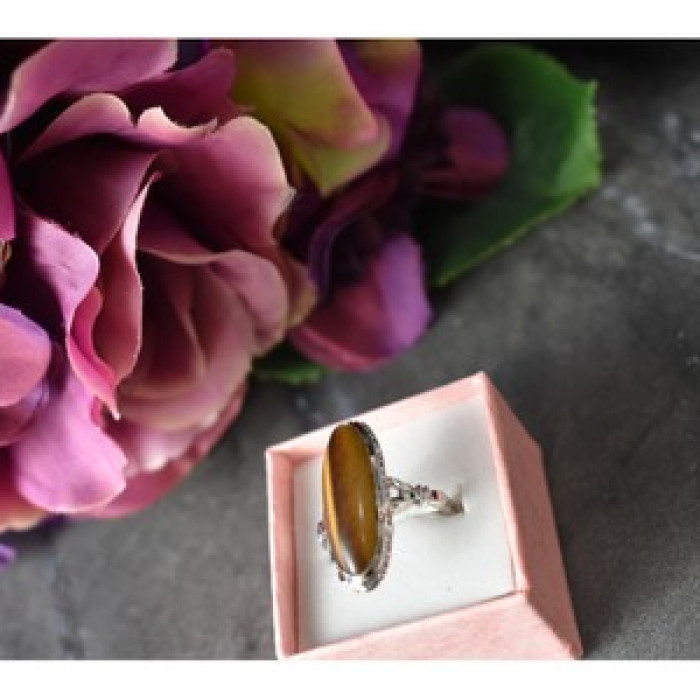 925 Sterling Silver Tiger'S Eye Ring Size 8