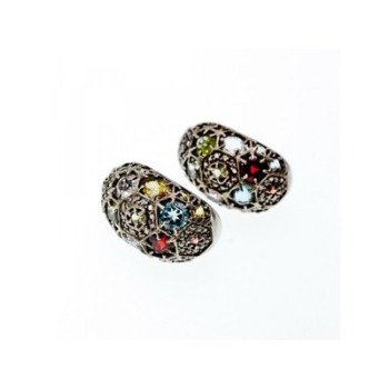 925 Sterling Silver Multi Gemstones Stud Earrings
