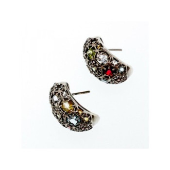 925 Sterling Silver Multi Gemstones Stud Earrings