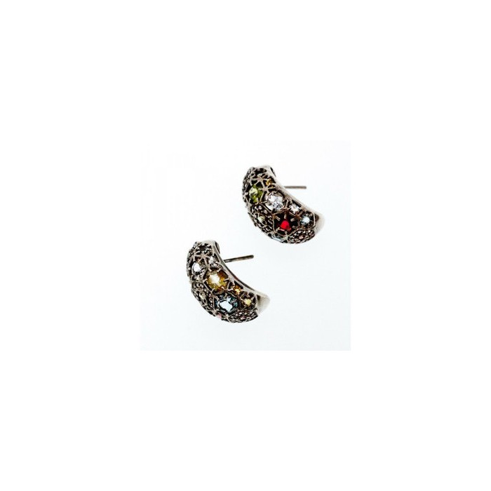 925 Sterling Silver Multi Gemstones Stud Earrings