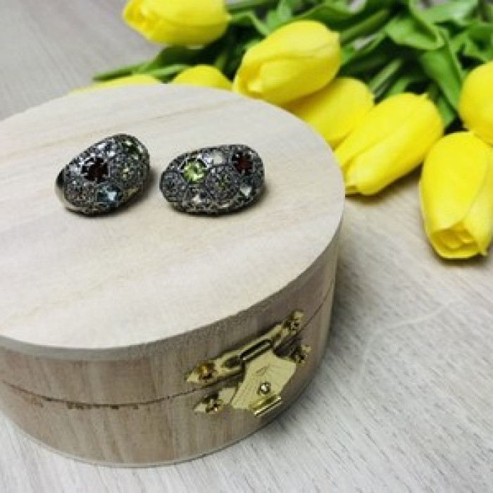 925 Sterling Silver Multi Gemstones Stud Earrings