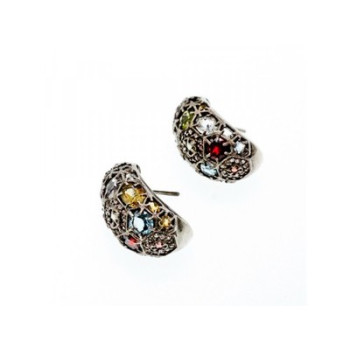 925 Sterling Silver Multi Gemstones Stud Earrings