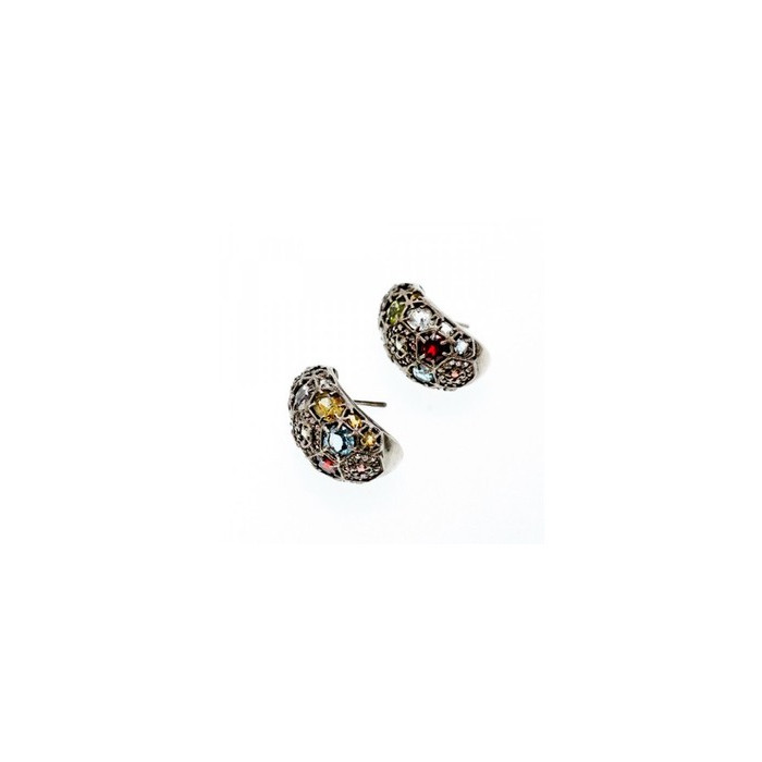 925 Sterling Silver Multi Gemstones Stud Earrings