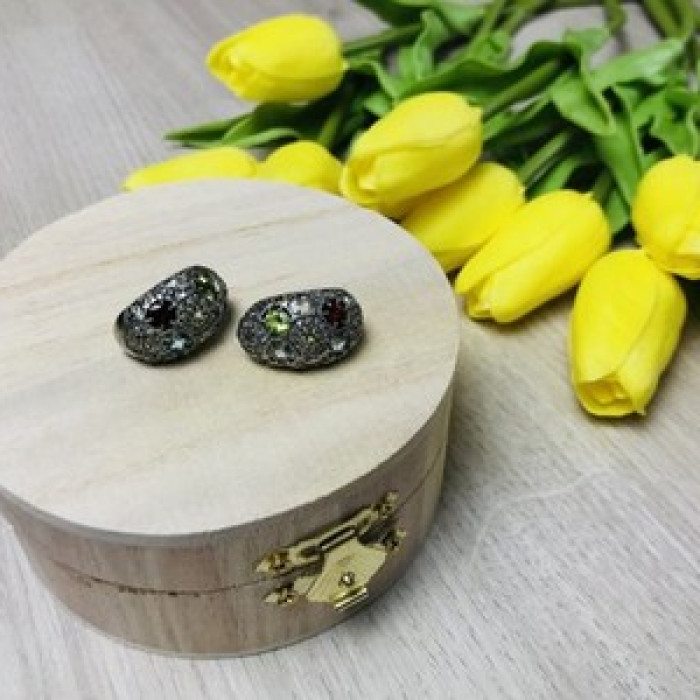 925 Sterling Silver Multi Gemstones Stud Earrings