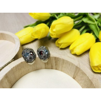 925 Sterling Silver Multi Gemstones Stud Earrings