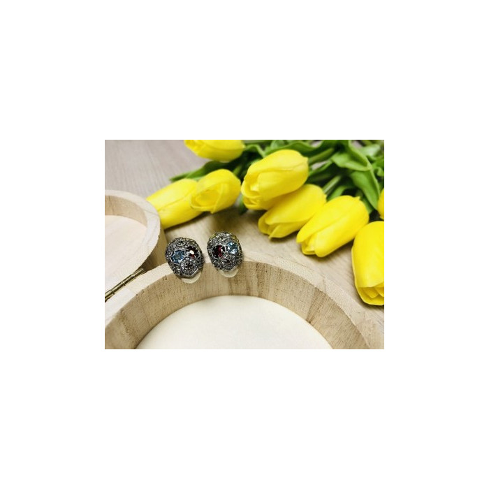 925 Sterling Silver Multi Gemstones Stud Earrings