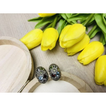 925 Sterling Silver Multi Gemstones Stud Earrings