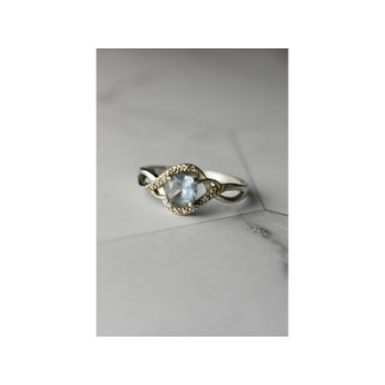 925 Sterling Silver Blue Spinel & CZ Ring Size 9