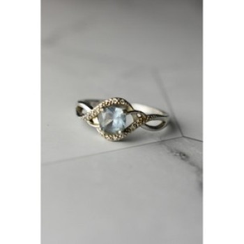 925 Sterling Silver Blue Spinel & CZ Ring Size 9