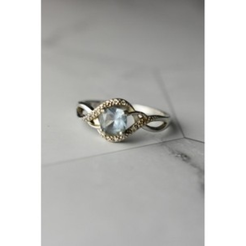 925 Sterling Silver Blue Spinel & CZ Ring Size 9