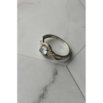 925 Sterling Silver Blue Spinel & CZ Ring Size 9