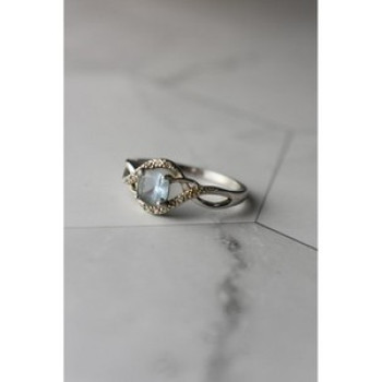925 Sterling Silver Blue Spinel & CZ Ring Size 9