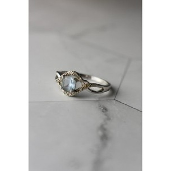925 Sterling Silver Blue Spinel & CZ Ring Size 9