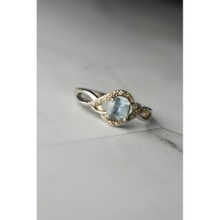 925 Sterling Silver Blue Spinel & CZ Ring Size 9