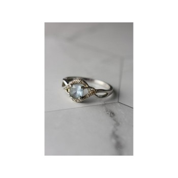 925 Sterling Silver Blue Spinel & CZ Ring Size 9