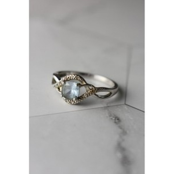 925 Sterling Silver Blue Spinel & CZ Ring Size 9
