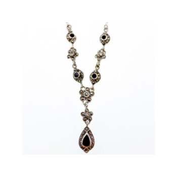 925 STERLING SILVER NEPHRITE & MARCASITE NECKLASE