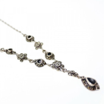 925 Sterling Silver Nephrite & Marcasite Necklase