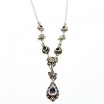 925 Sterling Silver Nephrite & Marcasite Necklase