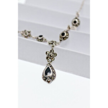 925 Sterling Silver Nephrite & Marcasite Necklase