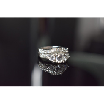 925 Sterling Silver CZ Double Ring Size 6.5