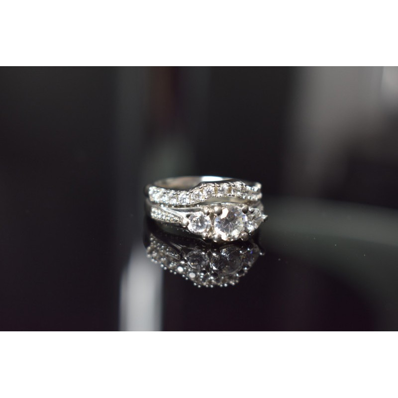 925 Sterling Silver CZ Double Ring Size 6.5