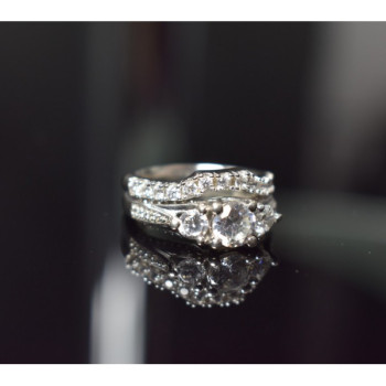 925 Sterling Silver CZ Double Ring Size 6.5
