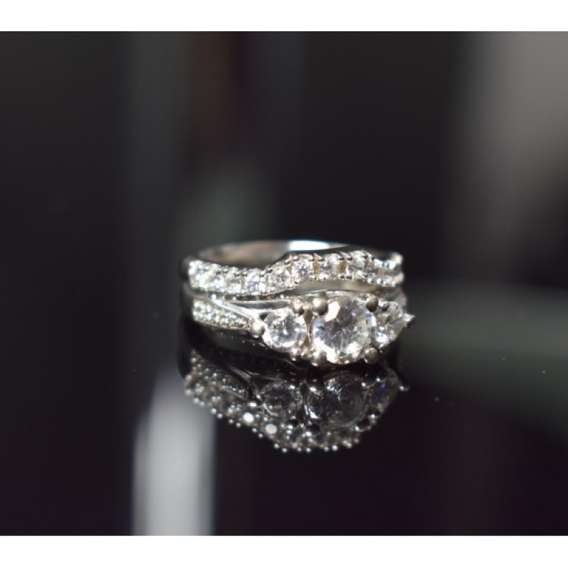 925 Sterling Silver CZ Double Ring Size 6.5