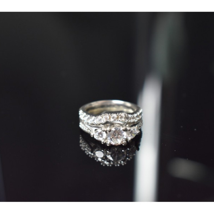 925 Sterling Silver CZ Double Ring Size 6.5