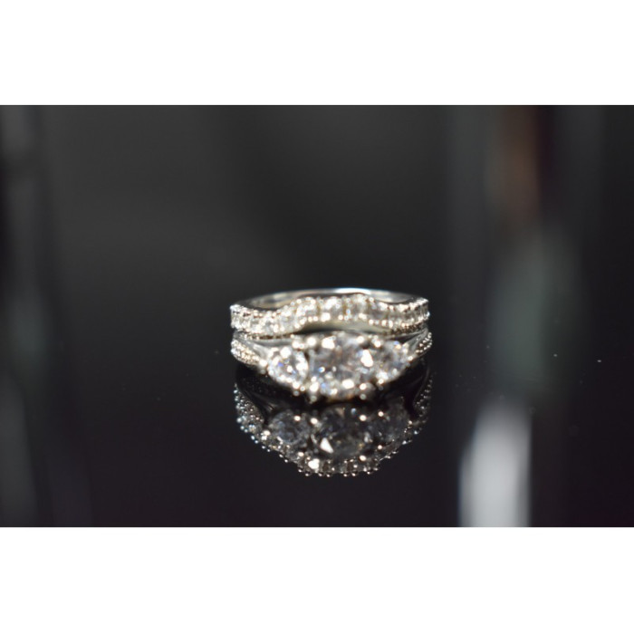 925 Sterling Silver CZ Double Ring Size 6.5