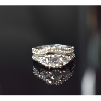 925 Sterling Silver CZ Double Ring Size 6.5