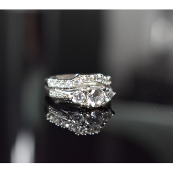 925 Sterling Silver CZ Double Ring Size 6.5