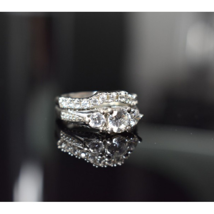 925 Sterling Silver CZ Double Ring Size 6.5