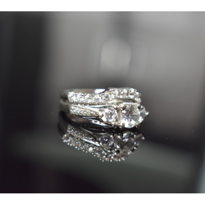 925 Sterling Silver CZ Double Ring Size 6.5