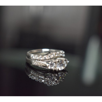 925 Sterling Silver CZ Double Ring Size 6.5