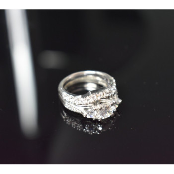 925 Sterling Silver CZ Double Ring Size 6.5