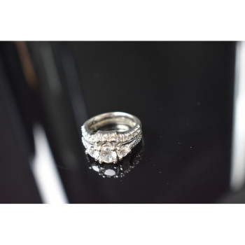 925 Sterling Silver CZ Double Ring Size 6.5