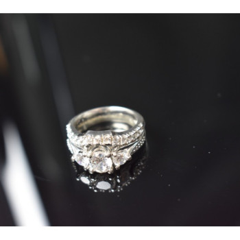 925 Sterling Silver CZ Double Ring Size 6.5