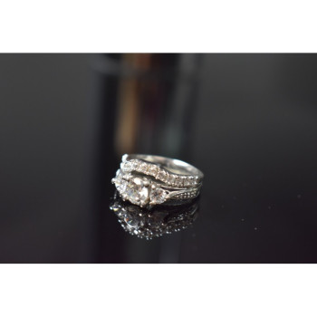 925 Sterling Silver CZ Double Ring Size 6.5