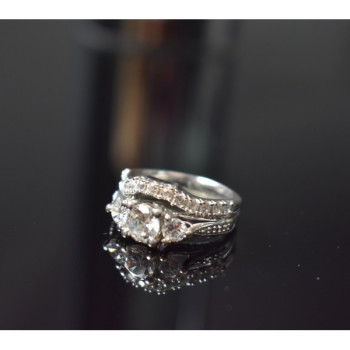925 Sterling Silver CZ Double Ring Size 6.5