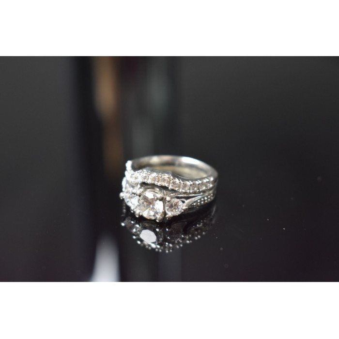 925 Sterling Silver CZ Double Ring Size 6.5