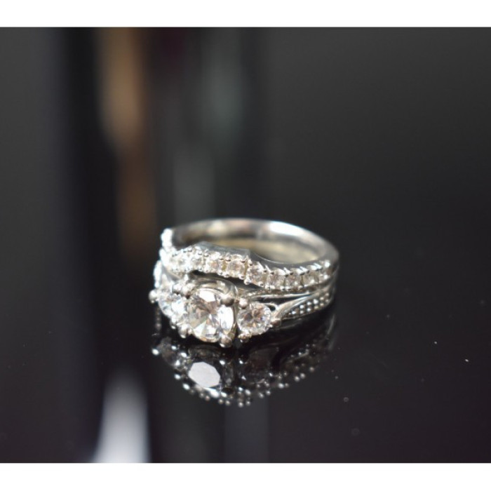 925 Sterling Silver CZ Double Ring Size 6.5