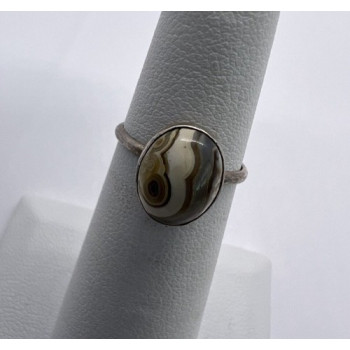 925 Sterling Silver & Agate Ring Size 4