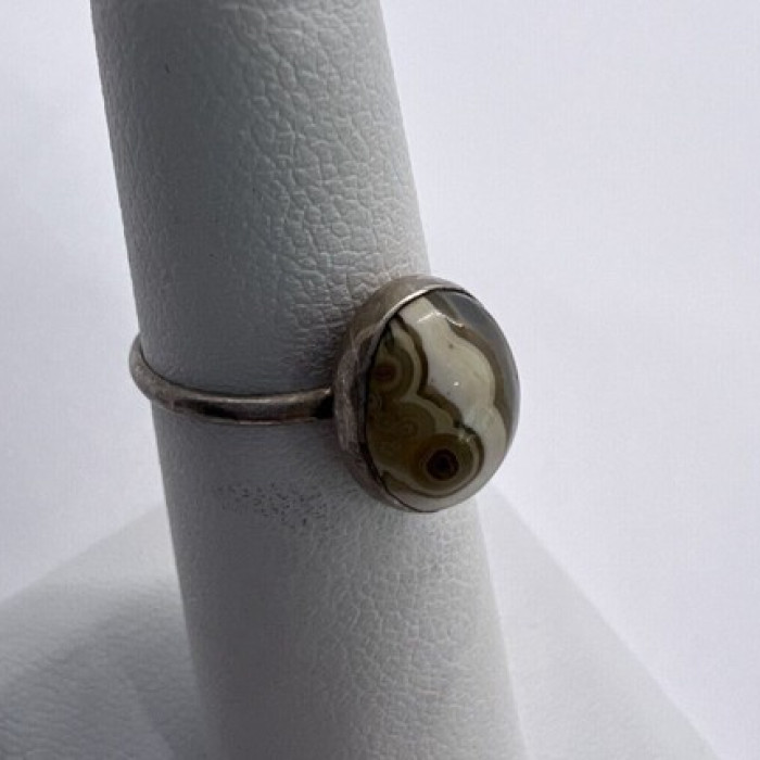 925 Sterling Silver & Agate Ring Size 4