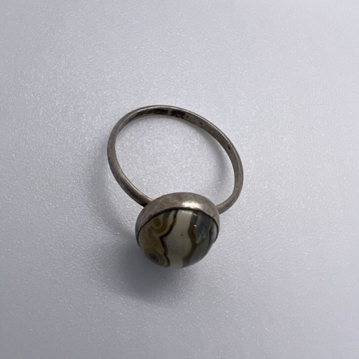 925 Sterling Silver & Agate Ring Size 4