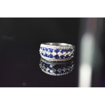 925 Sterling Silver London Blue & White Topaz Ring Size 6.5