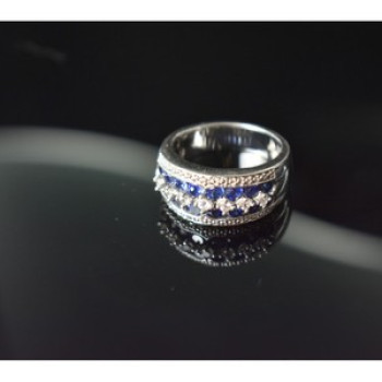 925 Sterling Silver London Blue & White Topaz Ring Size 6.5