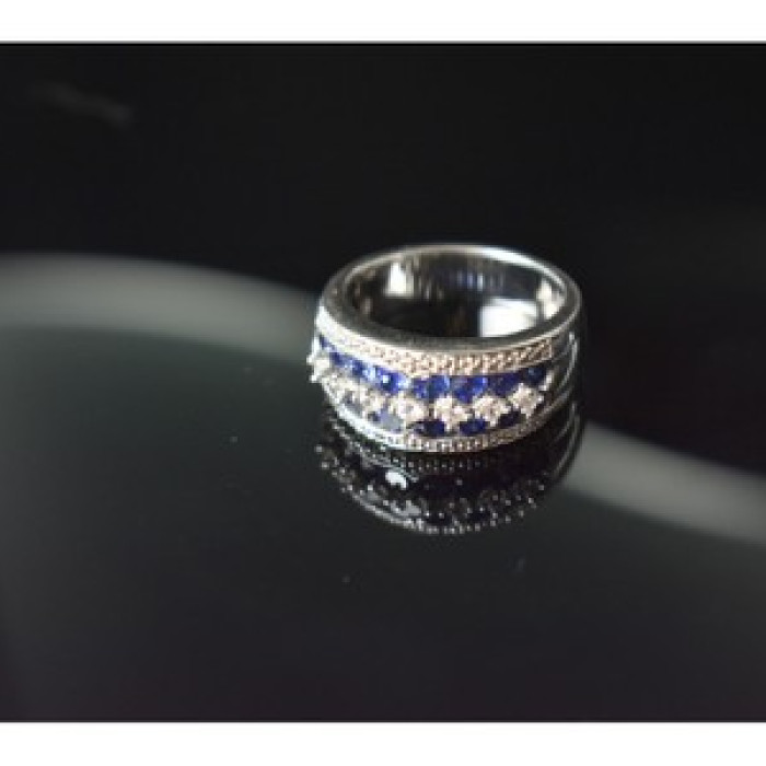 925 Sterling Silver London Blue & White Topaz Ring Size 6.5