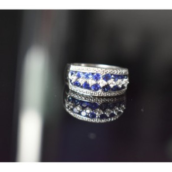 925 Sterling Silver London Blue & White Topaz Ring Size 6.5